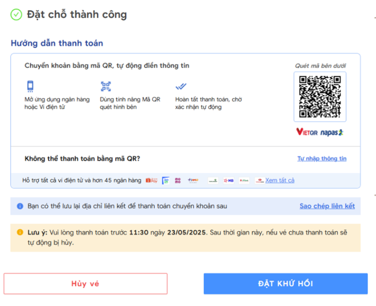 Bước 7: Thanh toán và hoàn tất đặt vé